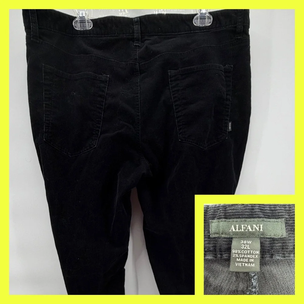 Alfani Men's Black Corduroy Pants 38x31 Slim Straight Stretch 5-Pocket FA22‎